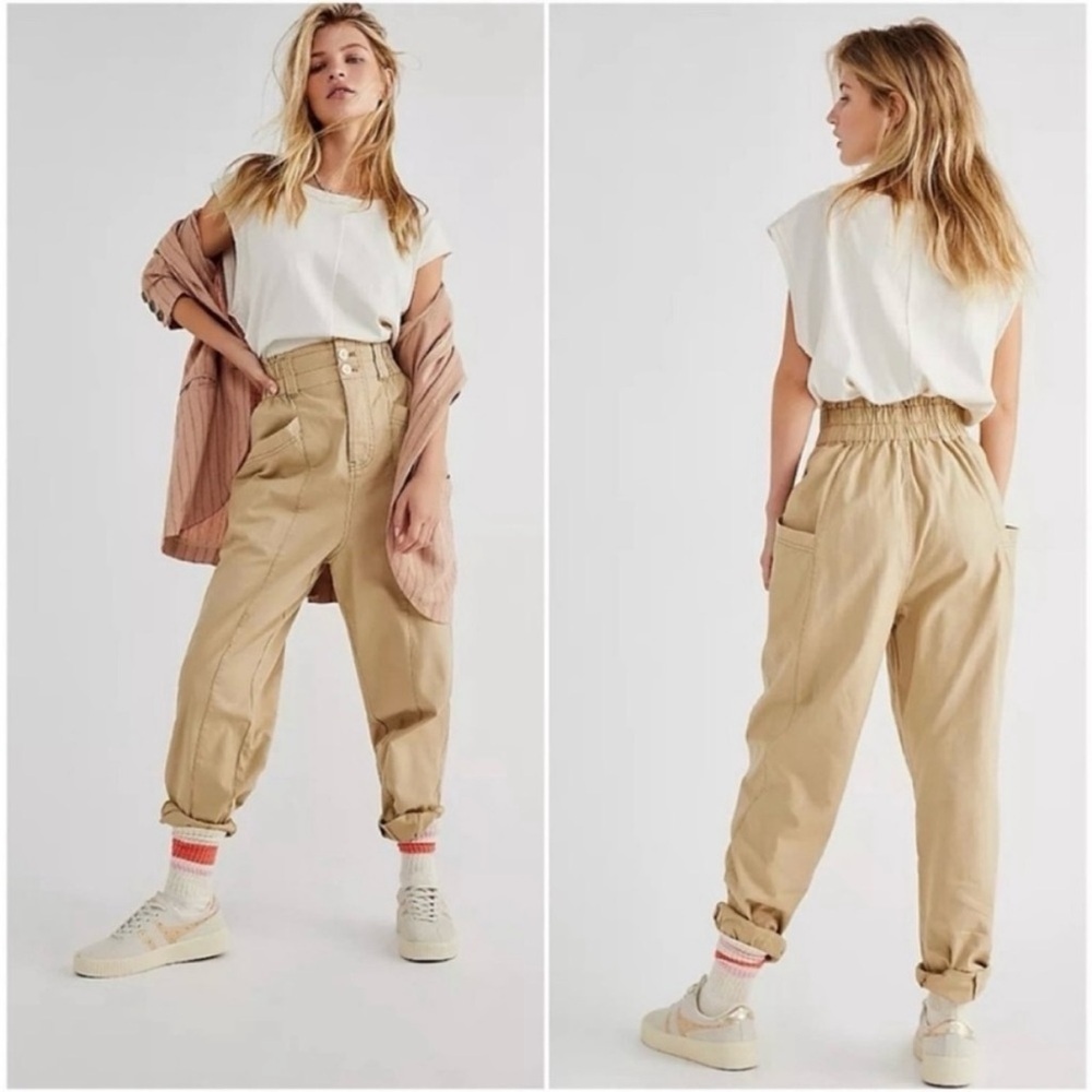 Free People Ready To Run Cinch Waist Beige Pants
Size Small